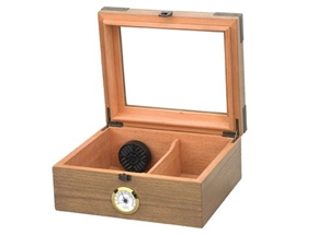 Newport 25-50 Cigar Glass Top With Humidifier and Front Mount Hygrometer in White Oak - 10 5/16" W x 8 3/4" D x 4 5/16" H