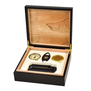 Craftsman's Bench Manhattan Gift Set 25 Ct Humidor (Includes a Humidifier, Hygrometer, 2 Ct Cigar Case, and a Cigar Cutter)